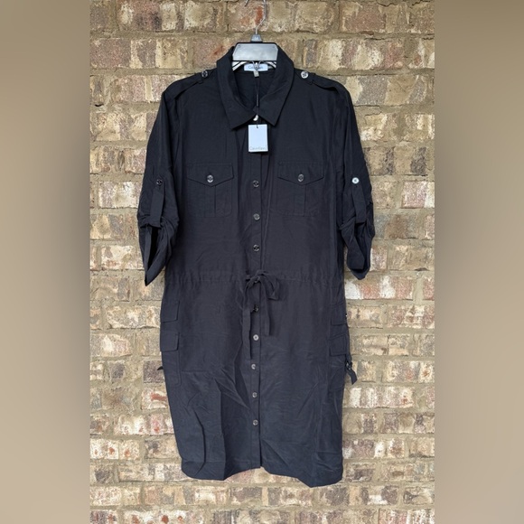 Calvin Klein Cinch Waist Black Knee Length Dress Women’s Size 14 MSRP $129 NWT - Picture 1 of 4